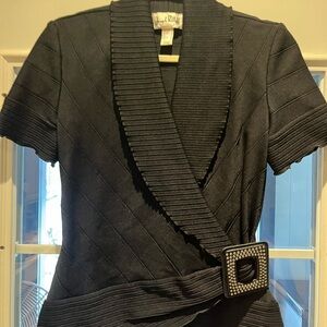 Joseph Ribkoff Black Wrap-Style Short Sleeve Top with Buckle Detail